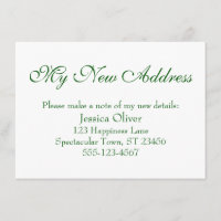 Simple, Elegant My New Address Dark Green on White