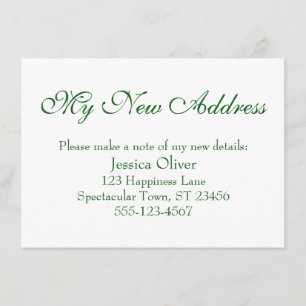 Simple, Elegant My New Address Dark Green on White Enclosure Card