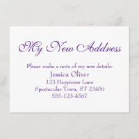 Simple, Elegant My New Address Purple on White