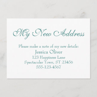 Simple, Elegant My New Address Teal on White Enclosure Card