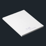 Simple Elegant Name Modern Notepad<br><div class="desc">Modern purple / lavender notepad featuring a simple and minimal design personalised with your name in an elegant script and contemporary sans serif font.  These are great for personal or professional use and are great for a business to give away as a promotional item.</div>