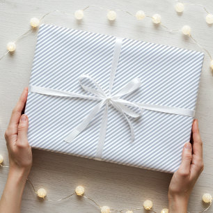 Simple Elegant Narrow Striped Pattern Grey White Wrapping Paper