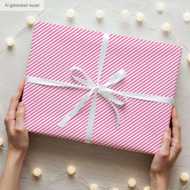 Simple Elegant Narrow Striped Pattern Pink White Wrapping Paper (Creator Uploaded)