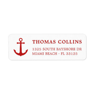 Simple Elegant Nautical Red Anchor Return Address