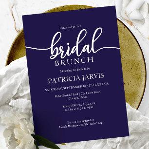 Simple Elegant Navy Blue Calligraphy Bridal Brunch Invitation