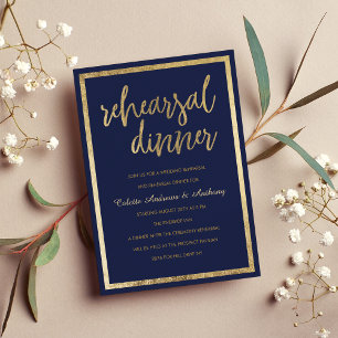 Simple elegant navy blue gold Rehearsal Dinner  Invitation