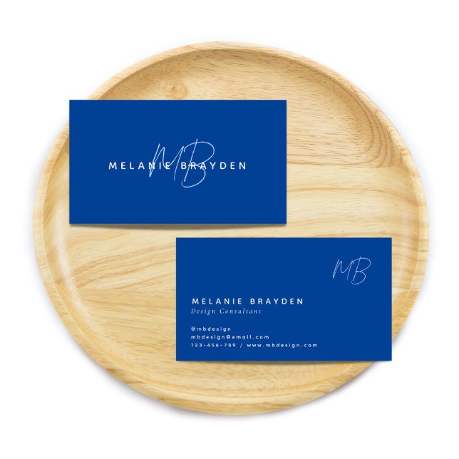 Simple Elegant Navy Blue Minimalist Two Monogram Business Card (Creator Uploaded)