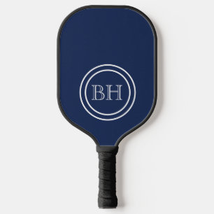Simple Elegant Navy Blue Monogram Custom Pickleball Paddle