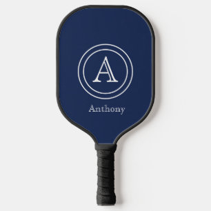 Simple Elegant Navy Blue Monogram Custom Pickleball Paddle