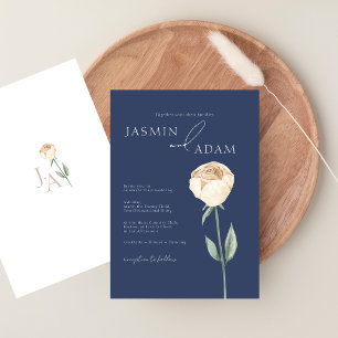 Simple Elegant Navy Blue Rose Gold Floral Wedding Invitation