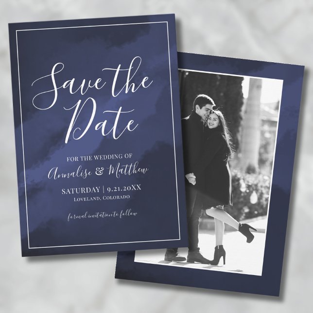 Simple Elegant Navy Blue Save the Date Wedding Invitation (Simple Elegant Navy Blue Save the Date Wedding Invitation)