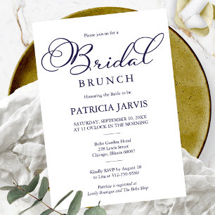 Simple Elegant Navy Blue Script Bridal Brunch Invitation