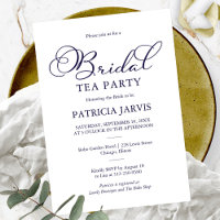 Simple Elegant Navy Blue Script Bridal Tea Party