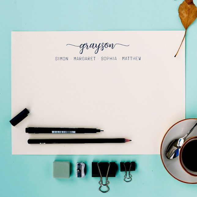 Simple Elegant Navy Blue Script Family Stationery Card (Creator Uploaded)