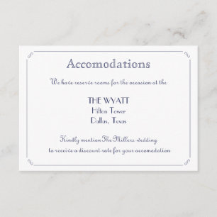 Simple Elegant Navy Blue  Wedding Accomodation Enclosure Card