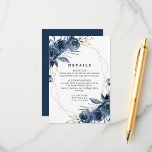 Simple Elegant Navy Blue Wedding Details Classic Enclosure Card
