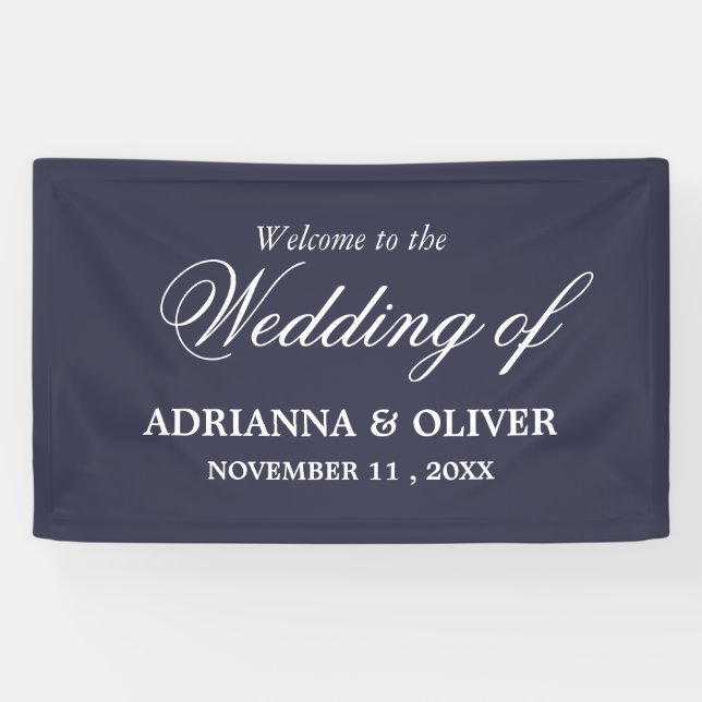 Simple Elegant Navy Blue Welcome Wedding Banner (Horizontal)