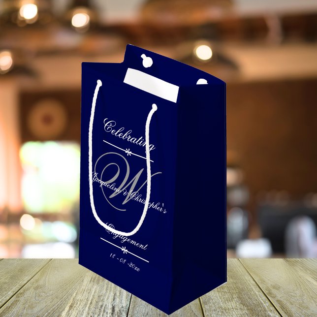 Simple Elegant Navy Blue & White Engagement Party Small Gift Bag (Simple, Elegant, Navy Blue and White Engagement Party Small Gift Bag)