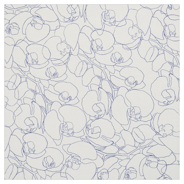 Simple elegant navy blue white orchid floral fabric (Swatch)