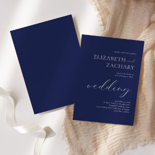 Simple Elegant Navy Blue White Script Wedding Invitation