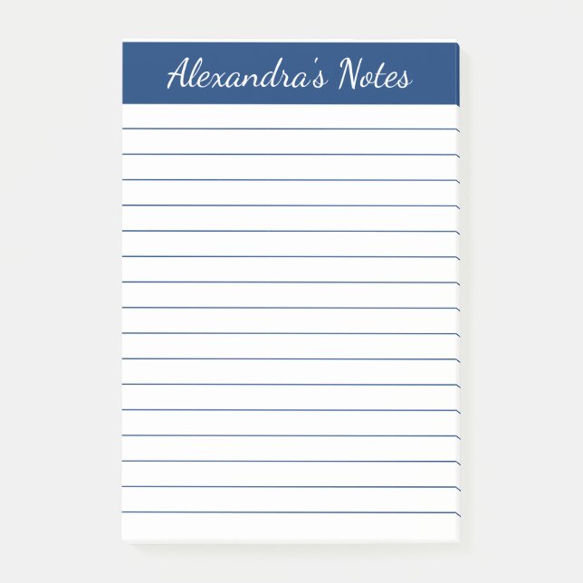 Simple Elegant Navy Lined Personalised Post-it Notes (Front)