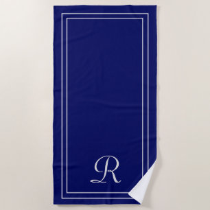 Simple Elegant Navy Monogram Beach Towel