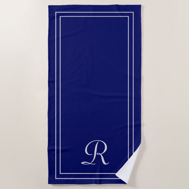Simple Elegant Navy Monogram Beach Towel (Front)