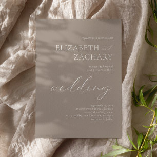 Simple Elegant Neutral Taupe White Script Wedding Invitation