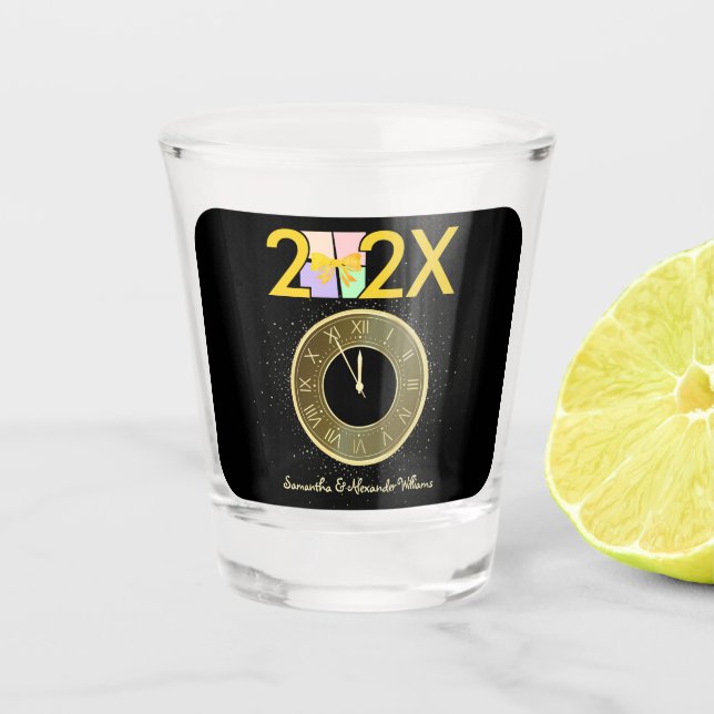 Simple Elegant New Year's Eve Gift Box Bow Shot Glass (Front)