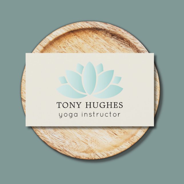 Simple Elegant Old White Turquoise Lotus Icon Yoga Business Card (Creator Uploaded)