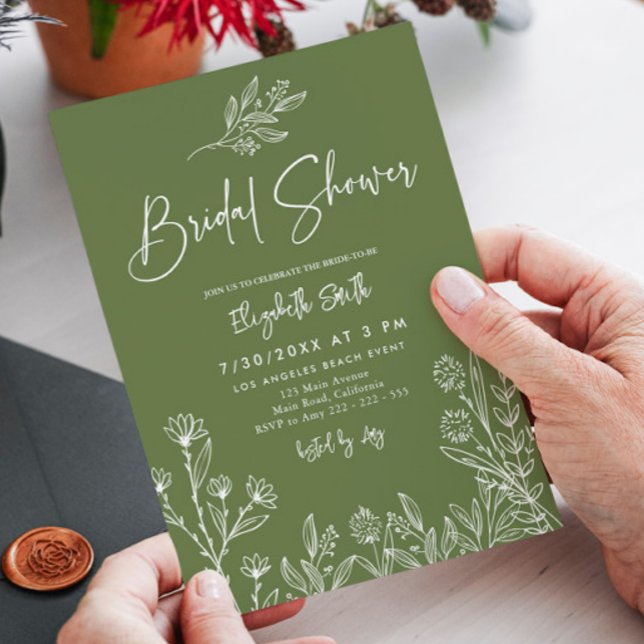 Simple Elegant Olive Green Branches Bridal Shower  Invitation (Creator Uploaded)