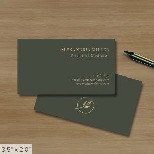 Simple Elegant Olive Green Leaf Logo Business Card
