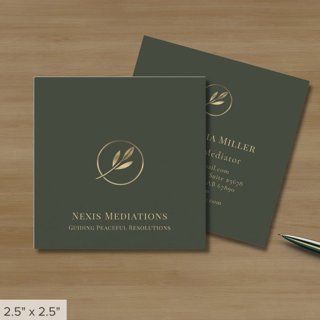 Simple Elegant Olive Green Square Business Card (Creator Uploaded)