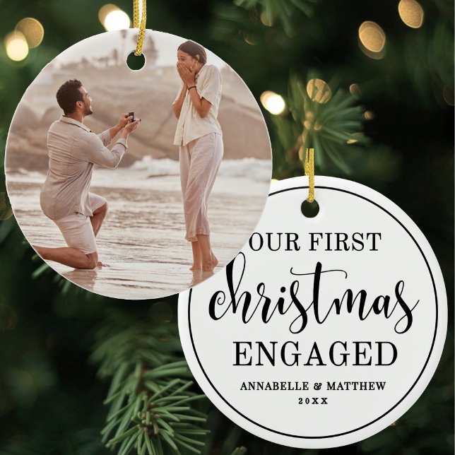 Simple Elegant Our First Christmas Engaged Ceramic Tree Decoration (Simple Elegant Our First Christmas Engaged Ceramic Ornament)