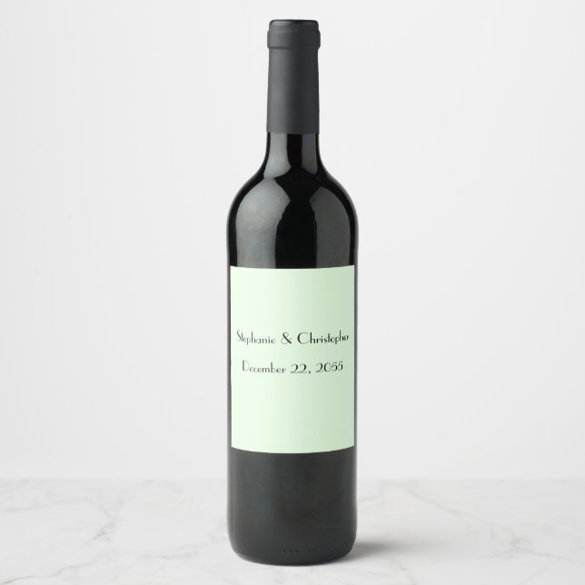 Simple Elegant Pale Green and Black Wedding Favour Wine Label (Front)