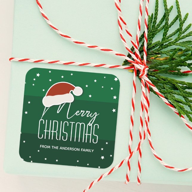 Simple Elegant Papercut Santa Hat Merry Christmas Square Sticker (Creator Uploaded)