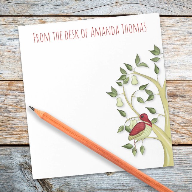 Simple Elegant Partridge Pear Tree Christmas Notepad (A partridge in a pear tree whimsical cute holiday notepad)