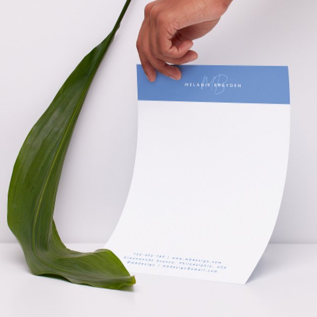 Simple Elegant Pastel Blue Minimalist Two Monogram Custom Letterhead (Creator Uploaded)
