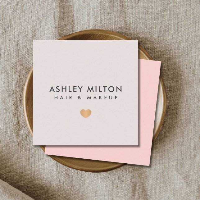 Simple Elegant Pastel Faux Gold Heart Beauty Square Business Card (Creator Uploaded)