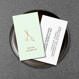 Simple Elegant Pastel Green Faux Gold Scissor Hair Business Card