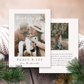 Simple Elegant Peace and Joy Minimalist Photo Holiday Card