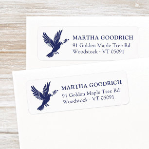 Simple Elegant Peace Dove Deep Blue Return Address