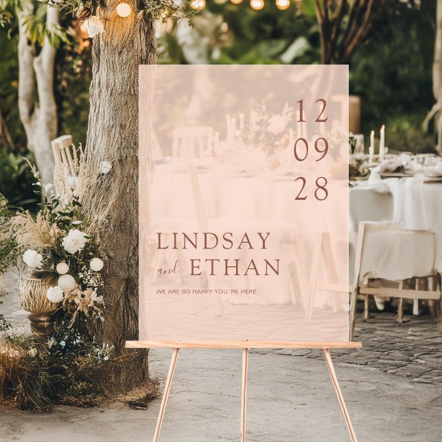 Simple Elegant Peach Brown Transparent Wedding Acrylic Sign (Simple Elegant Peach Brown Transparent Wedding Acrylic Sign)