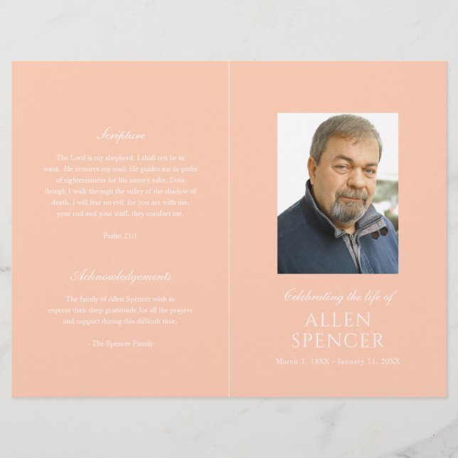 Simple Elegant Peach Modern Funeral Program (Front)