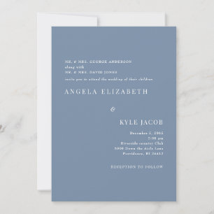 Simple & Elegant Periwinkle White Text Wedding  Invitation