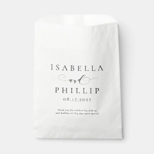 Simple elegant personalised black white wedding favour bags