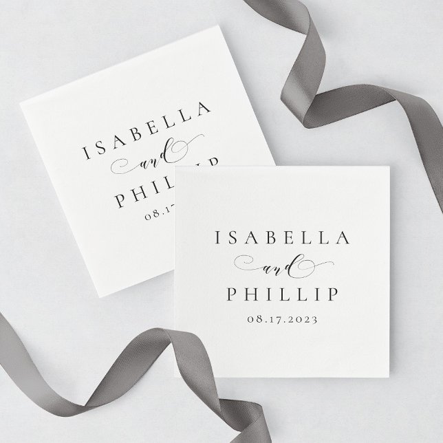 Simple elegant personalised black white wedding napkin (Creator Uploaded)
