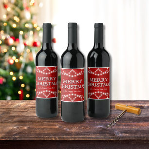 Simple Elegant Personalised Merry Christmas Lights Wine Label