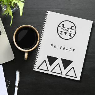 Simple Elegant Personalised Monogram Silver White Notebook
