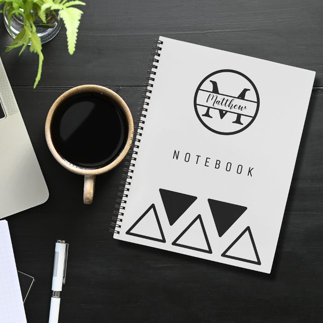 Simple Elegant Personalised Monogram Silver White Notebook (Creator Uploaded)